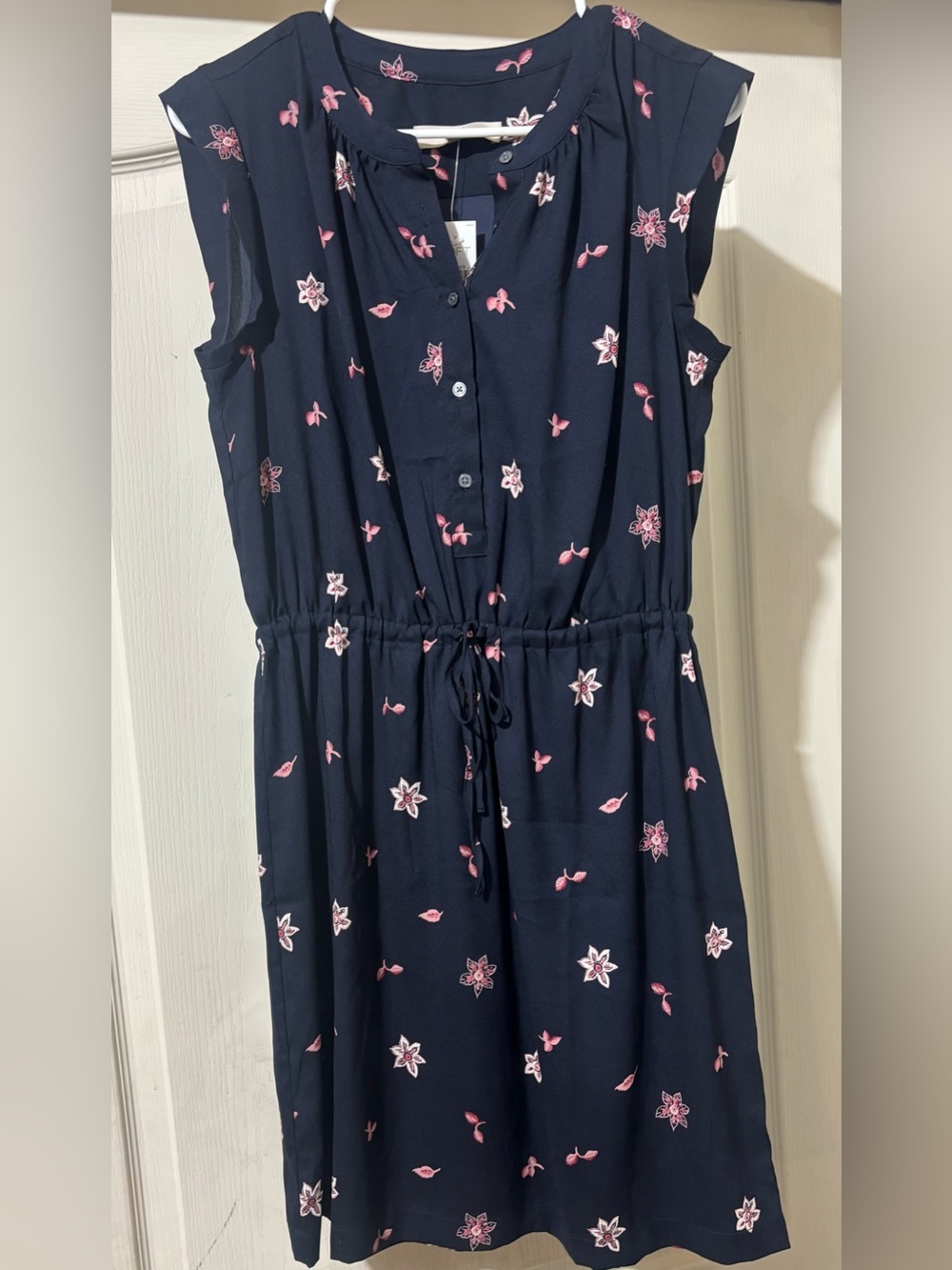 LOFT Rich Navy Blue Floral Drawstring Sleeveless Dress | NWT * Size: Small